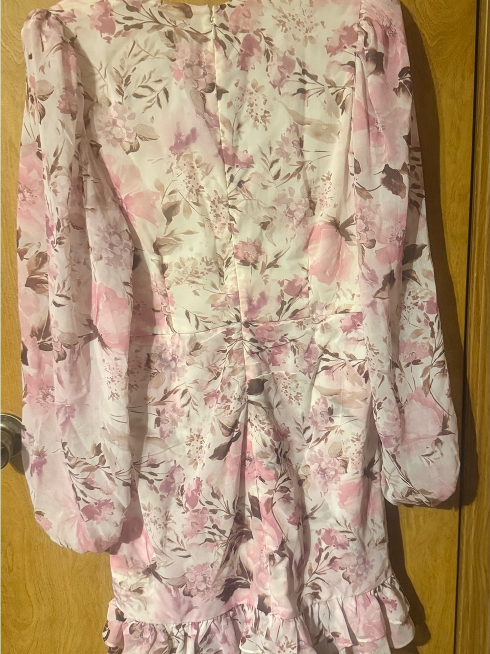 Express Pink Floral Ruffle Wrap Mini Dress - Picture 2 of 4